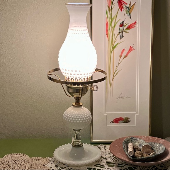 Vintage Other - Vintage Hurricane Hobnail Milk Glass Table Lamp with Brass/Gold Finish